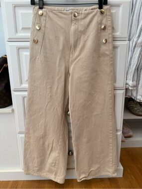 Zara Cream High-Waist Sailor Pants with Gold Buttons